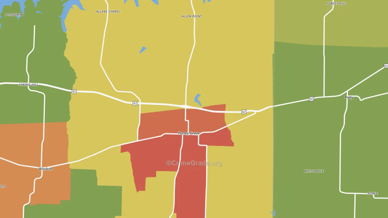 Honey Grove, TX Map of Drug-Related Crime Rates