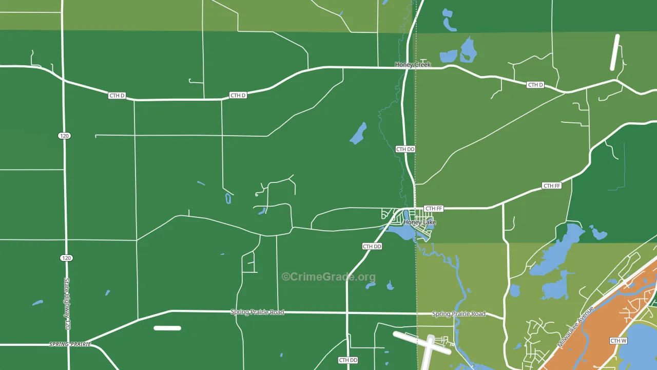 Honey Lake, WI Map of Drug-Related Crime Rates