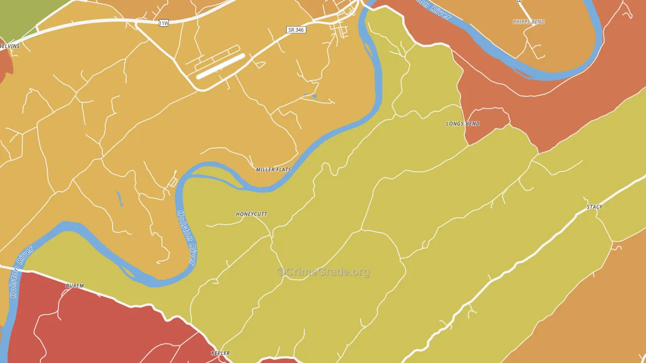Honeycutt, TN Map of Drug-Related Crime Rates