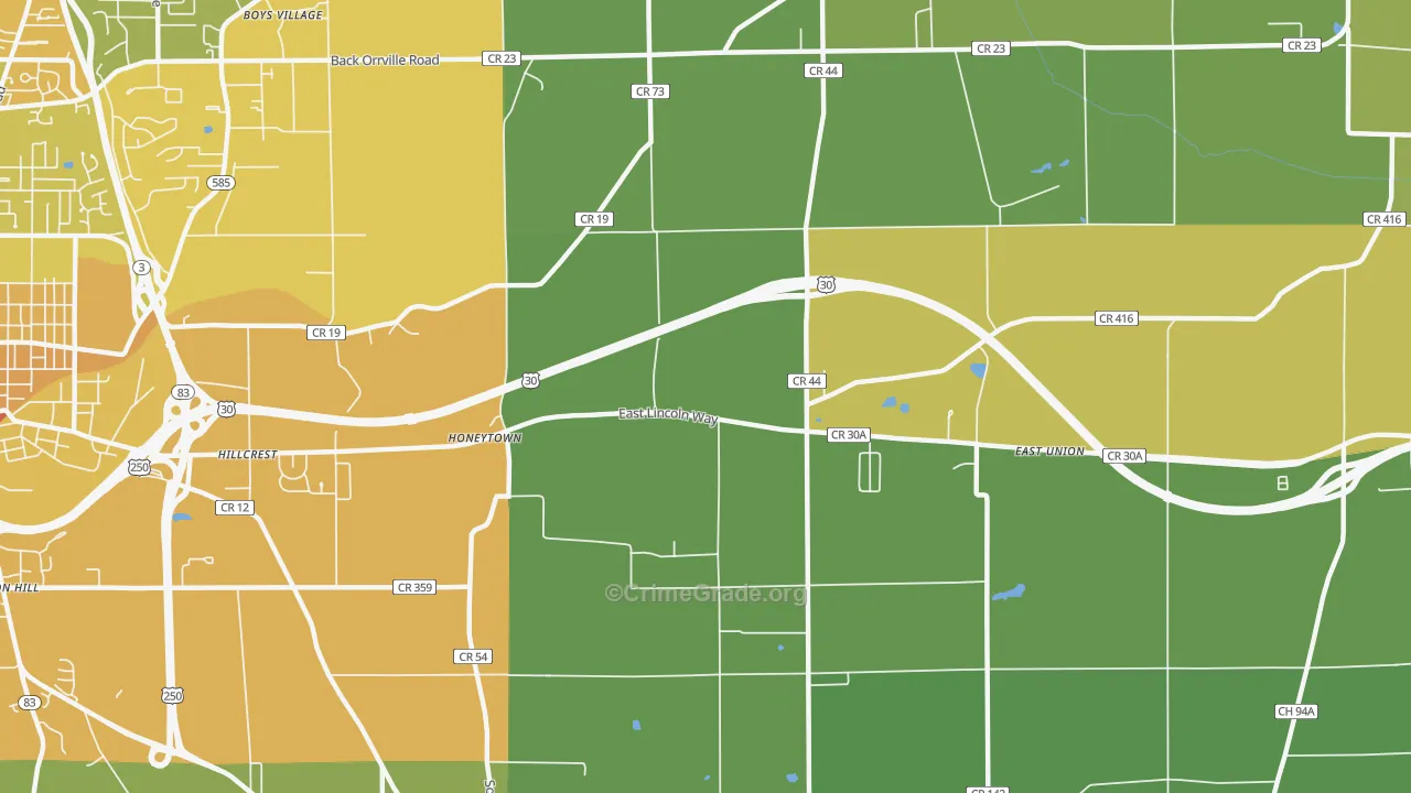 Honeytown, OH Map of Drug-Related Crime Rates
