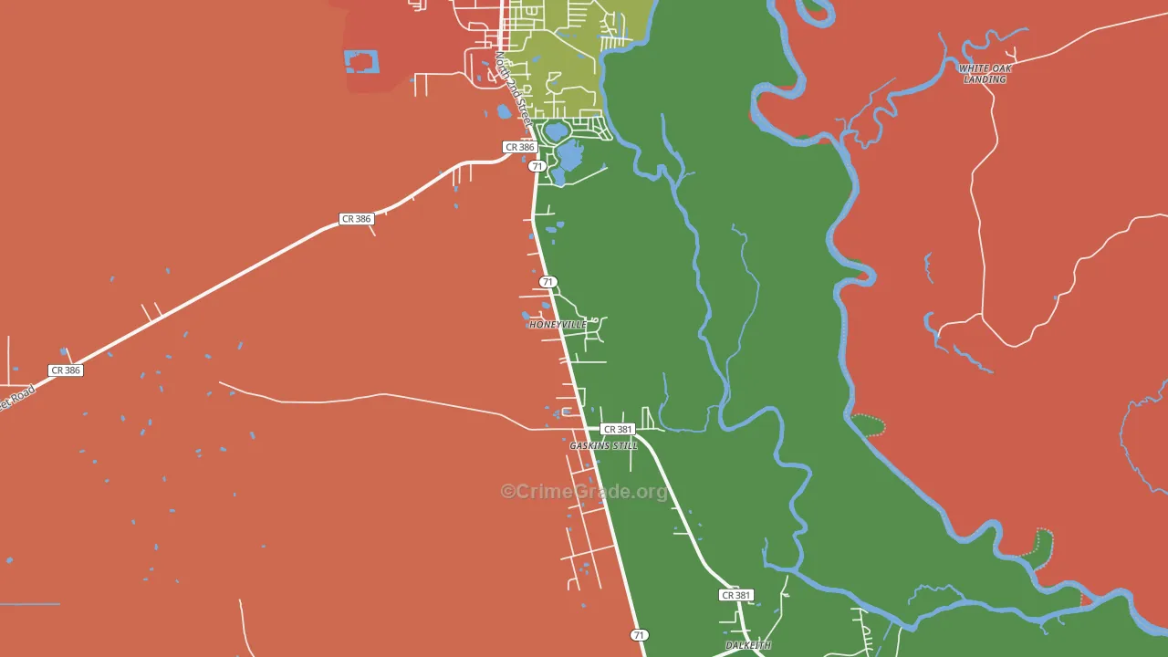 Honeyville, FL Map of Drug-Related Crime Rates