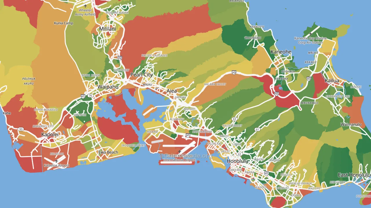 Honolulu County, HI Map of Drug-Related Crime Rates