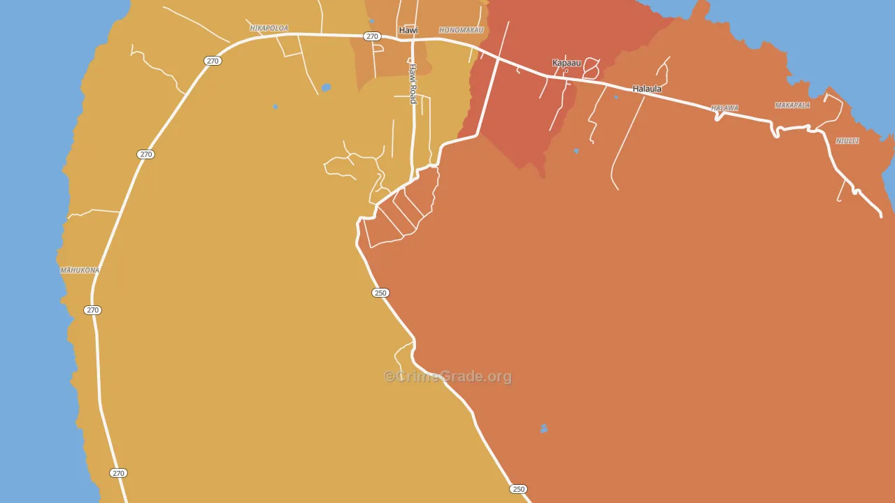 Honomakau, HI Map of Drug-Related Crime Rates
