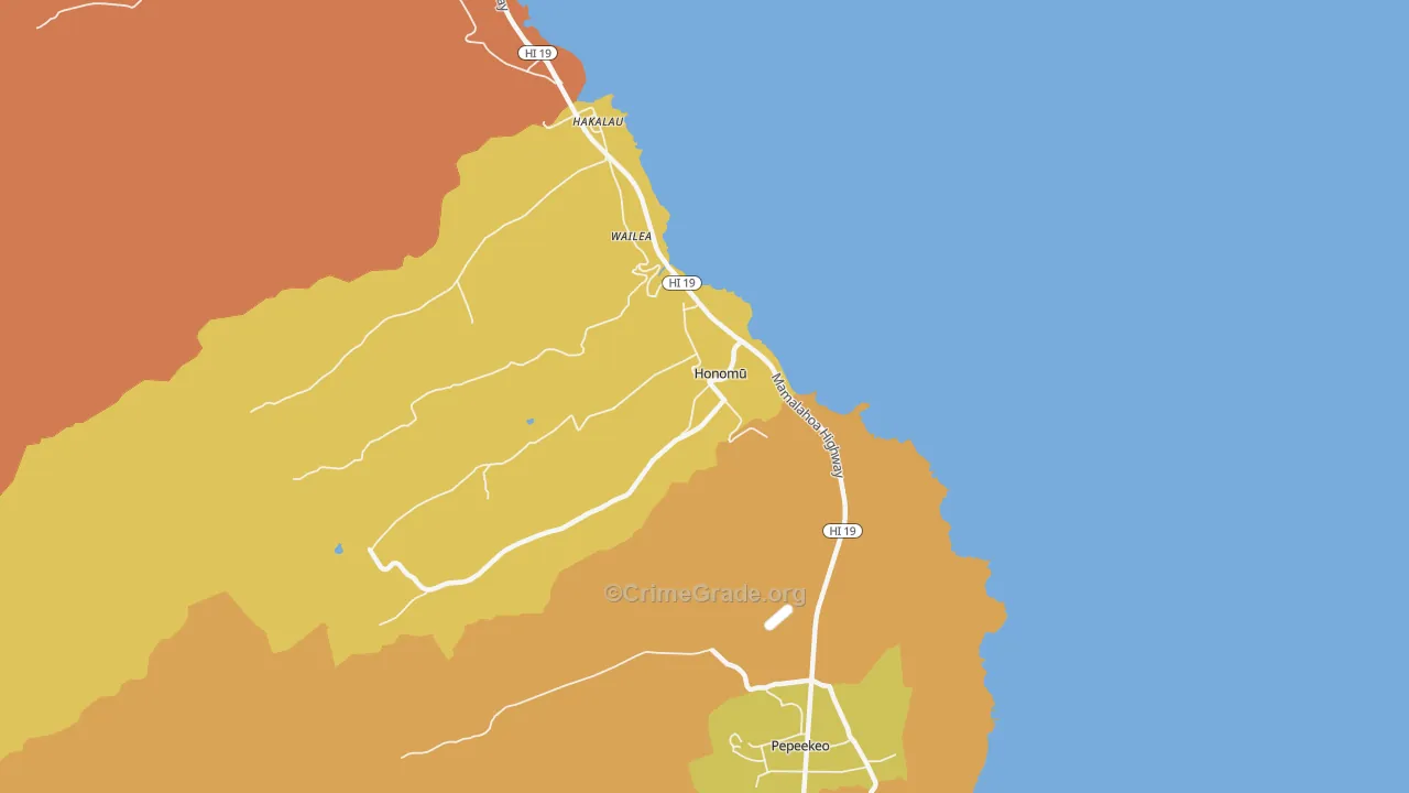 Honomu, HI Map of Drug-Related Crime Rates