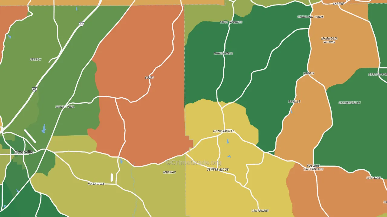 Honoraville, AL Map of Drug-Related Crime Rates