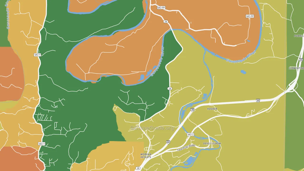Hooker, MO Map of Drug-Related Crime Rates