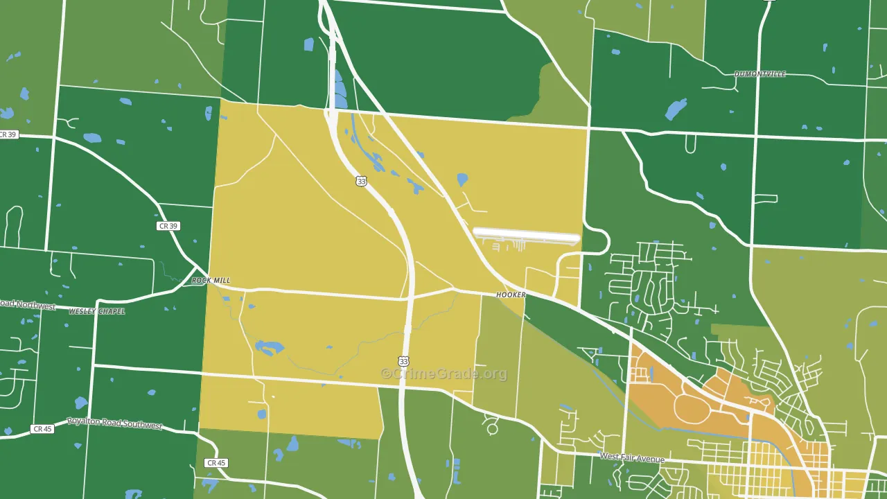 Hooker, OH Map of Drug-Related Crime Rates