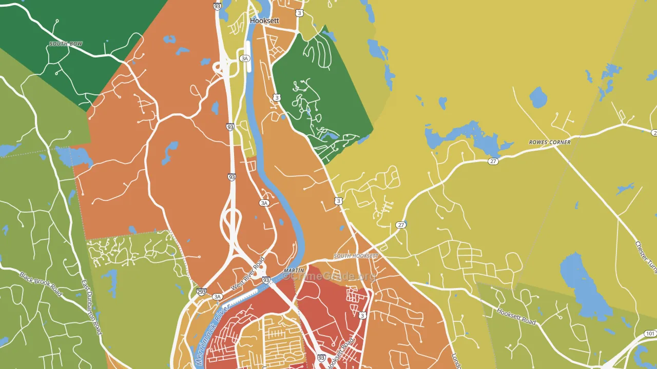 Hooksett, NH Map of Drug-Related Crime Rates