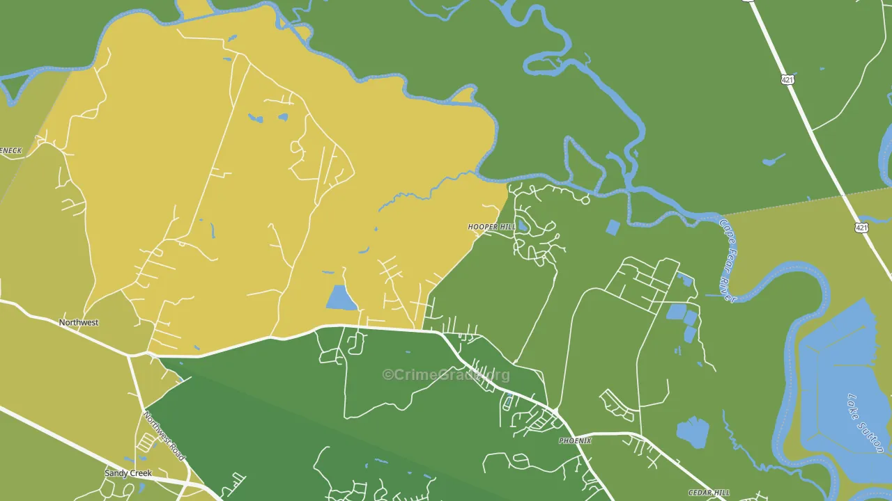 Hooper Hill, NC Map of Drug-Related Crime Rates
