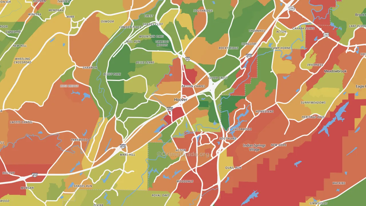 Hoover, AL Map of Drug-Related Crime Rates