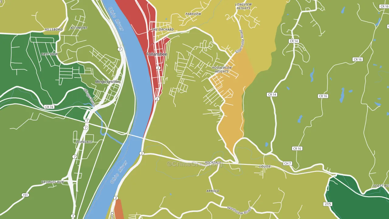 Hooverson Heights, WV Map of Drug-Related Crime Rates