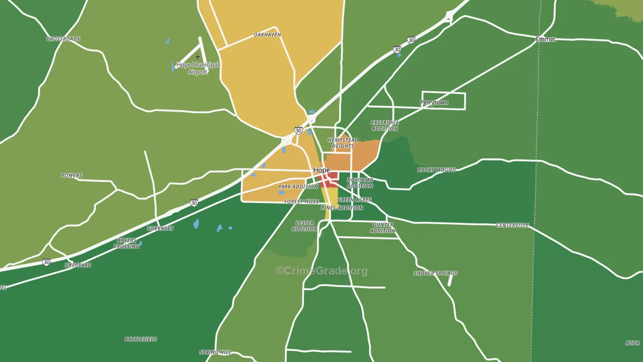 Hope, AR Map of Drug-Related Crime Rates