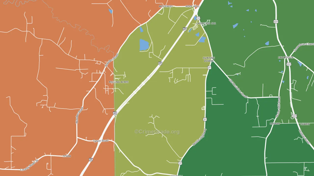 Hope Hull, AL Map of Drug-Related Crime Rates