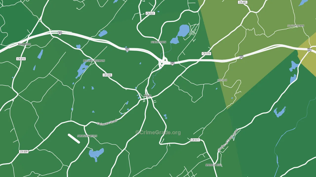 Hope, NJ Map of Drug-Related Crime Rates