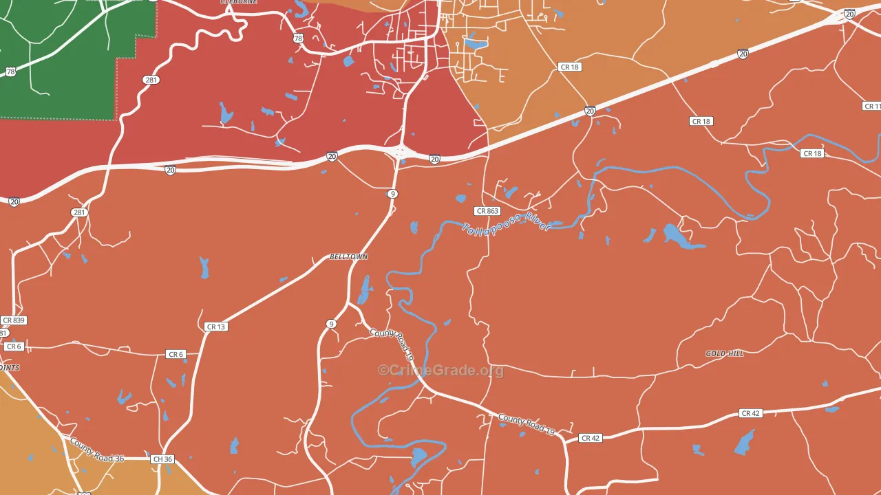 Hopewell, AL Map of Drug-Related Crime Rates
