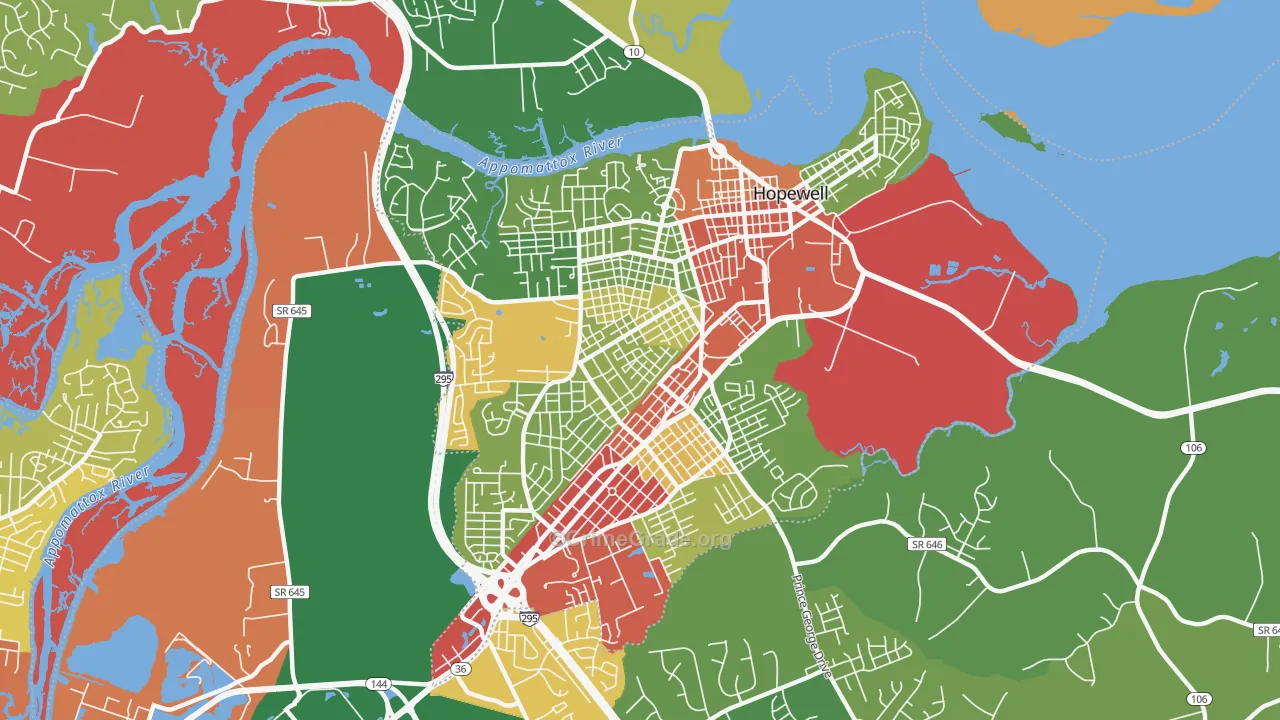 Hopewell City, VA Map of Drug-Related Crime Rates
