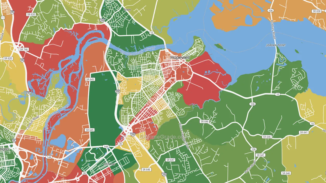 Hopewell, VA Map of Drug-Related Crime Rates