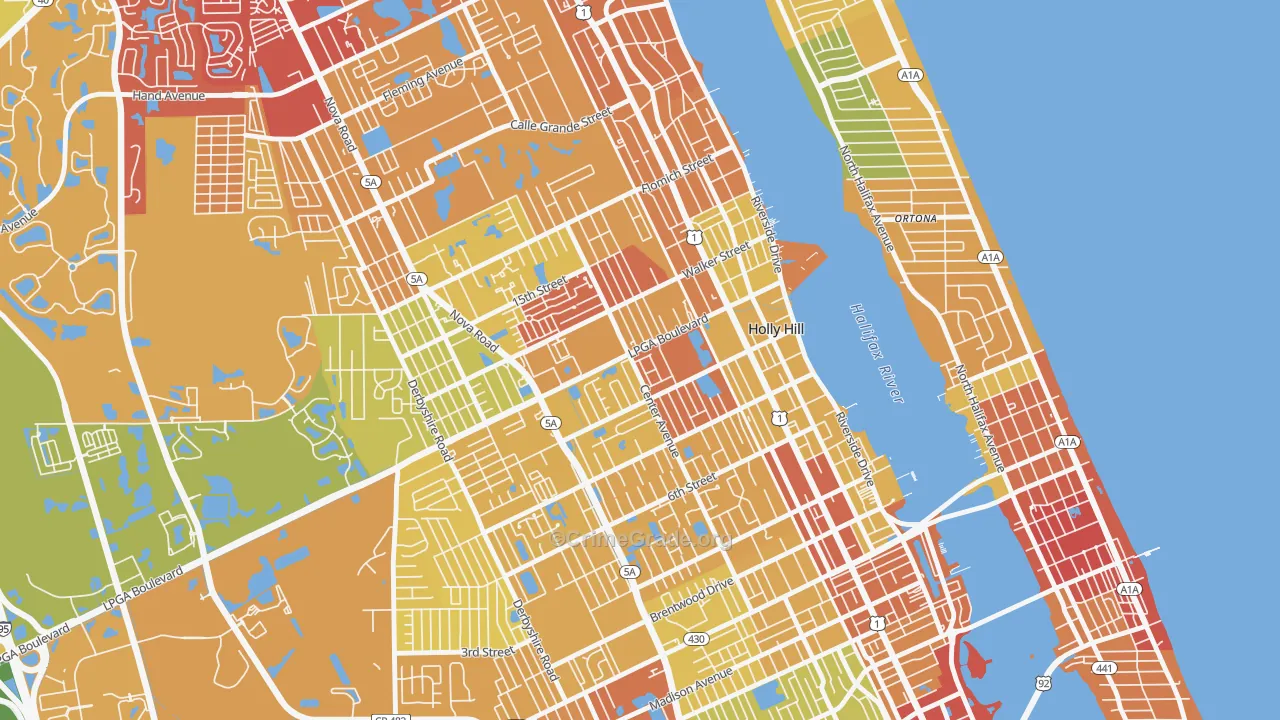 Hopkins Fitch Grant, Holly Hill, FL Map of Drug-Related Crime Rates