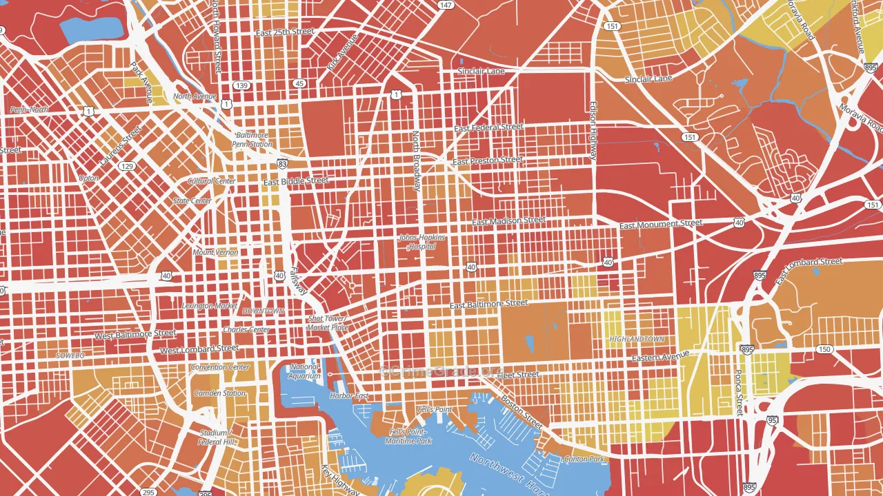 Hopkins-Middle East, Baltimore, MD Map of Drug-Related Crime Rates