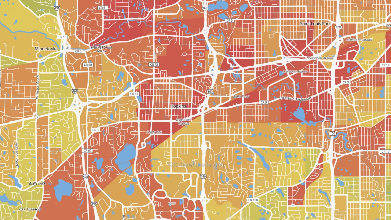 Hopkins, MN Map of Drug-Related Crime Rates