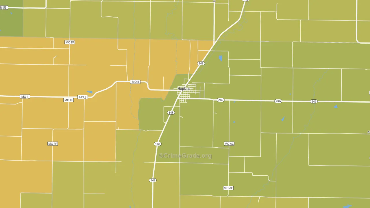 Hopkins, MO Map of Drug-Related Crime Rates
