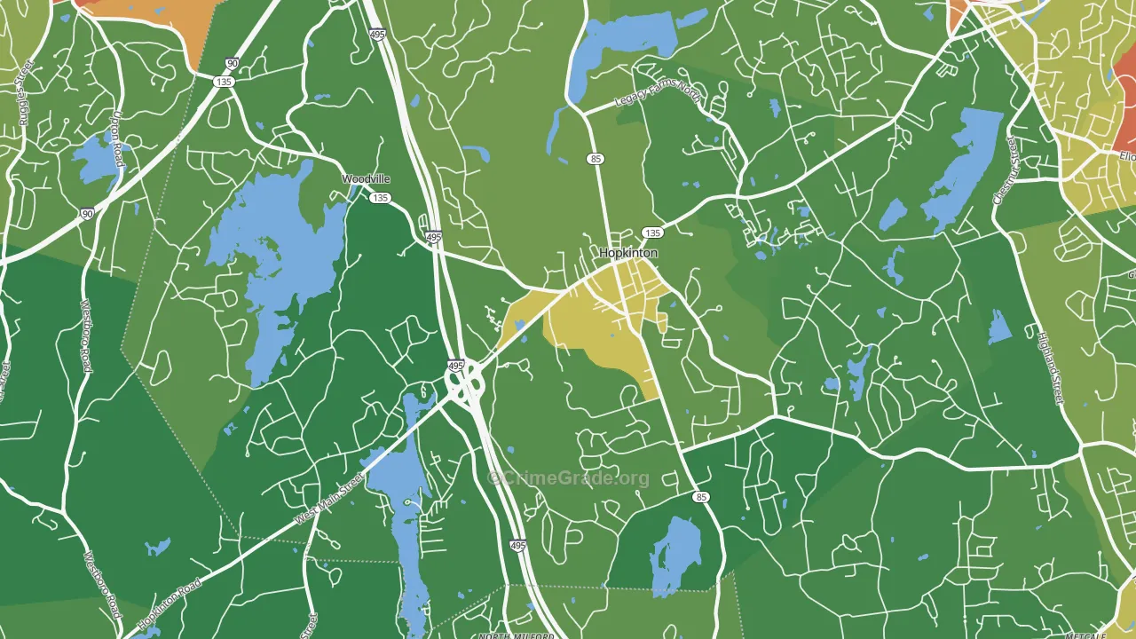Hopkinton, MA Map of Drug-Related Crime Rates