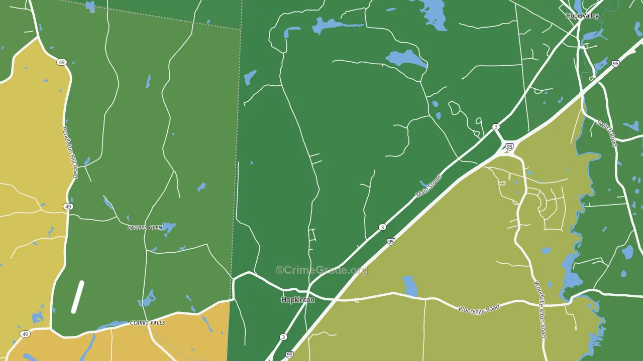 Hopkinton, RI Map of Drug-Related Crime Rates