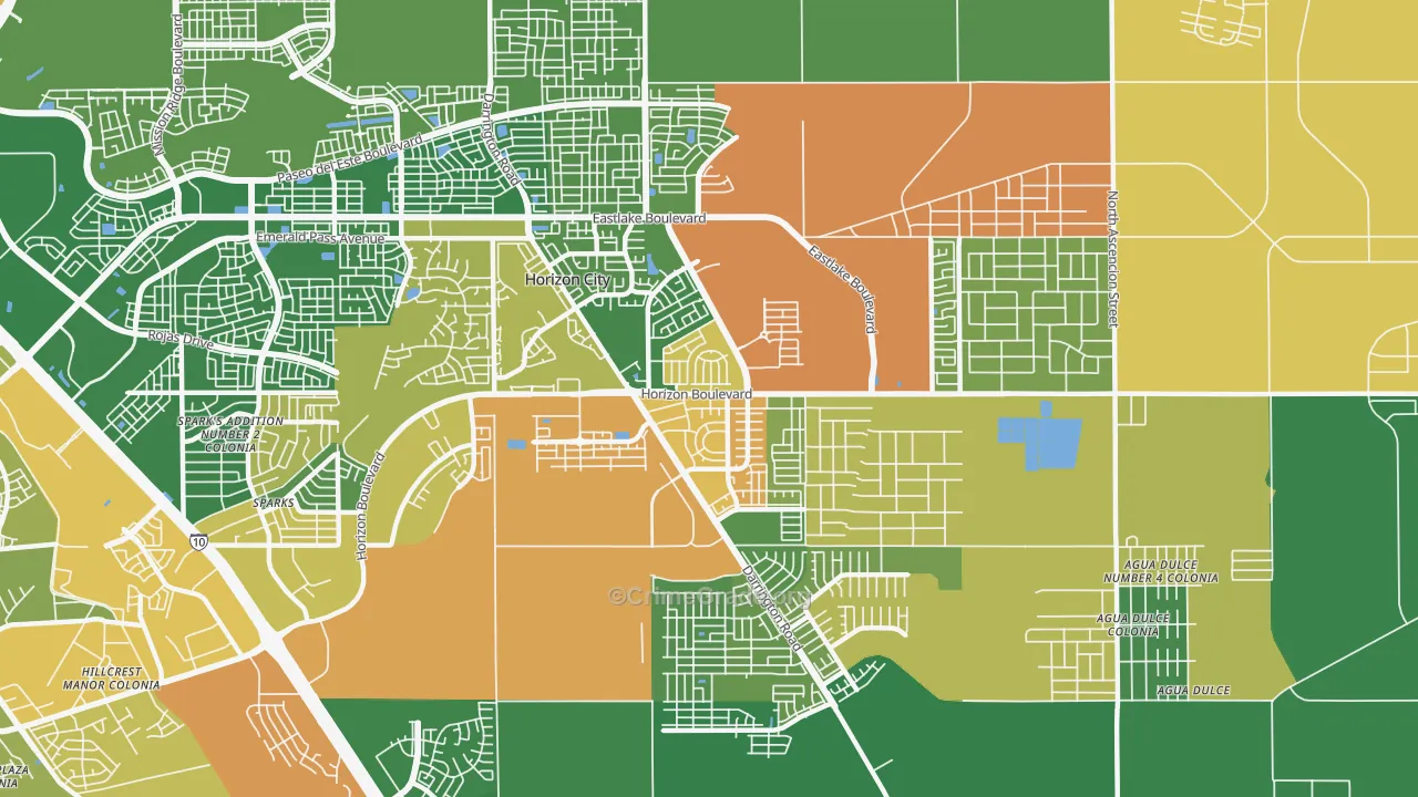 Horizon City, TX Map of Drug-Related Crime Rates