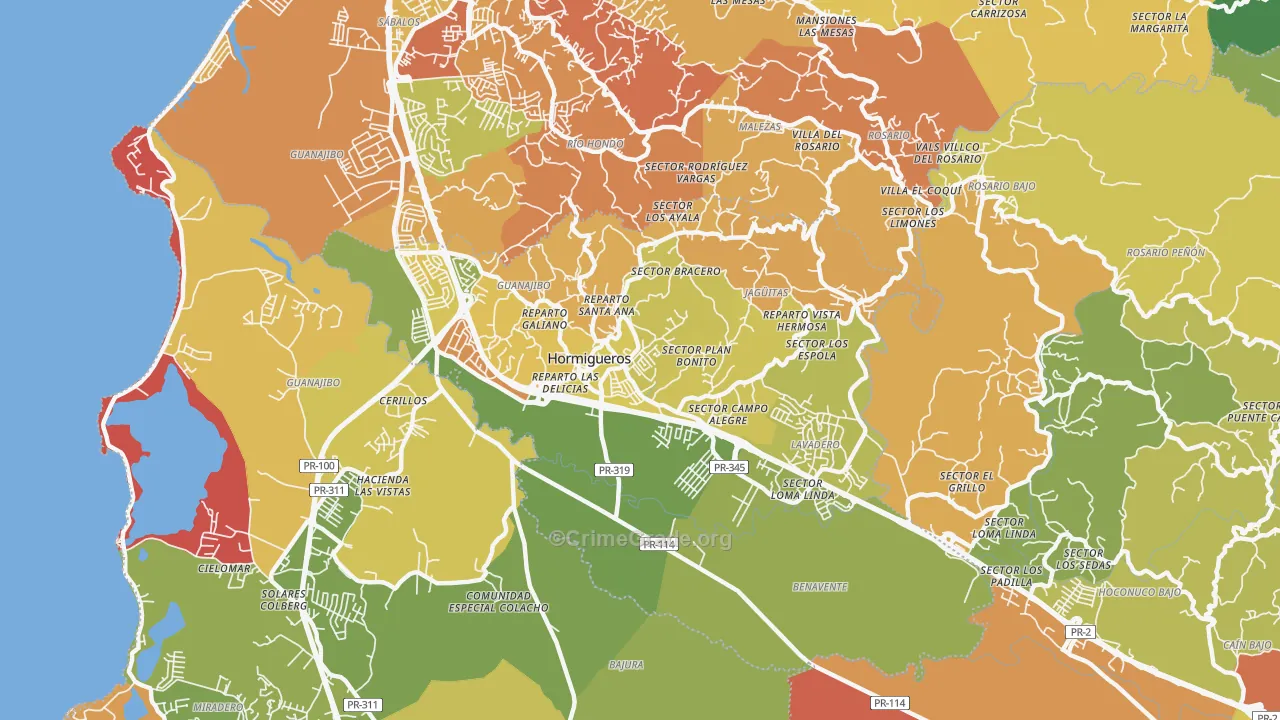 Hormigueros Municipio, PR Map of Drug-Related Crime Rates