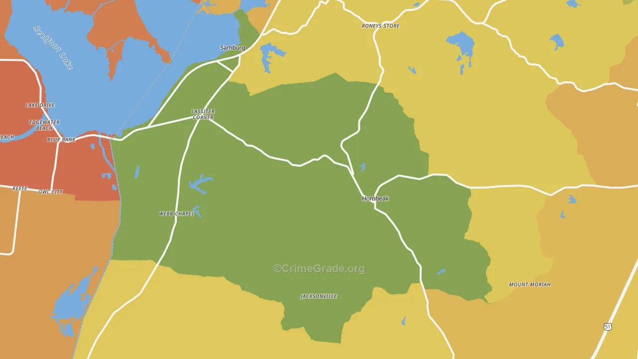 Hornbeak, TN Map of Drug-Related Crime Rates