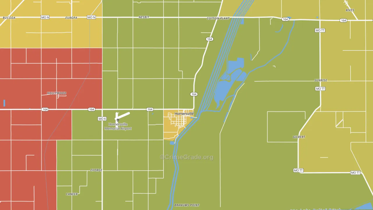 Hornersville, MO Map of Drug-Related Crime Rates