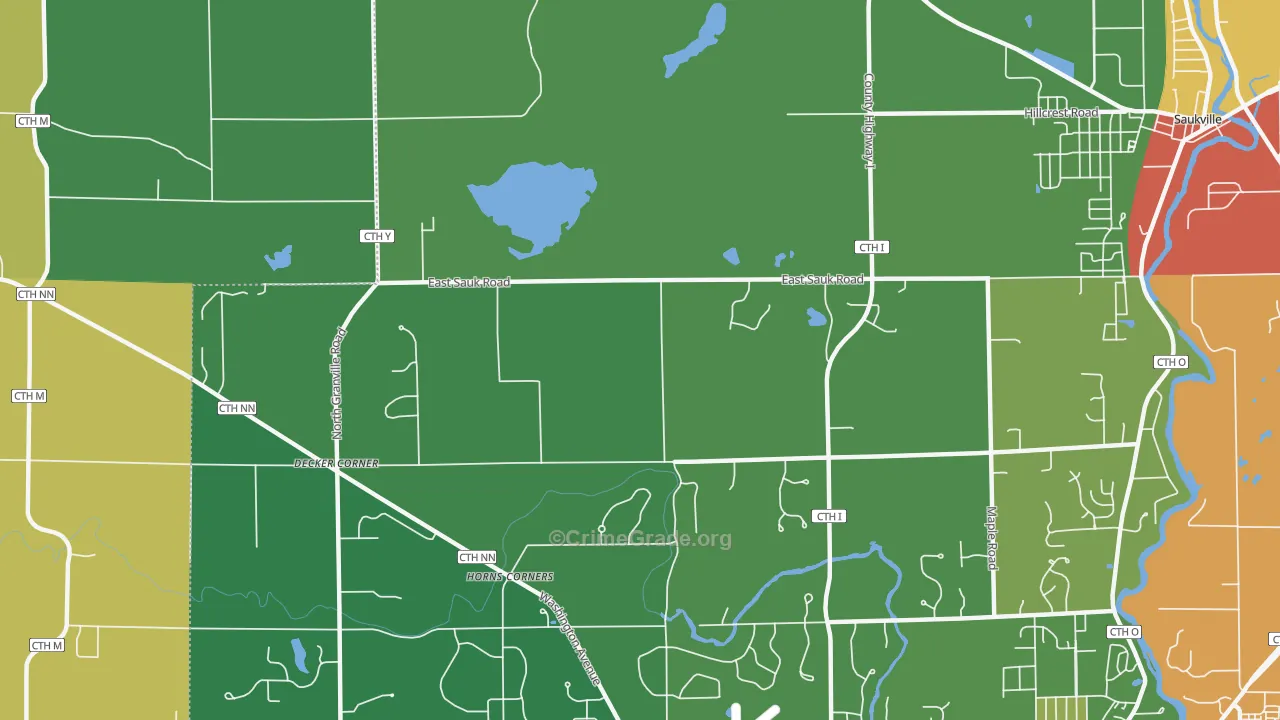 Horns Corners, WI Map of Drug-Related Crime Rates