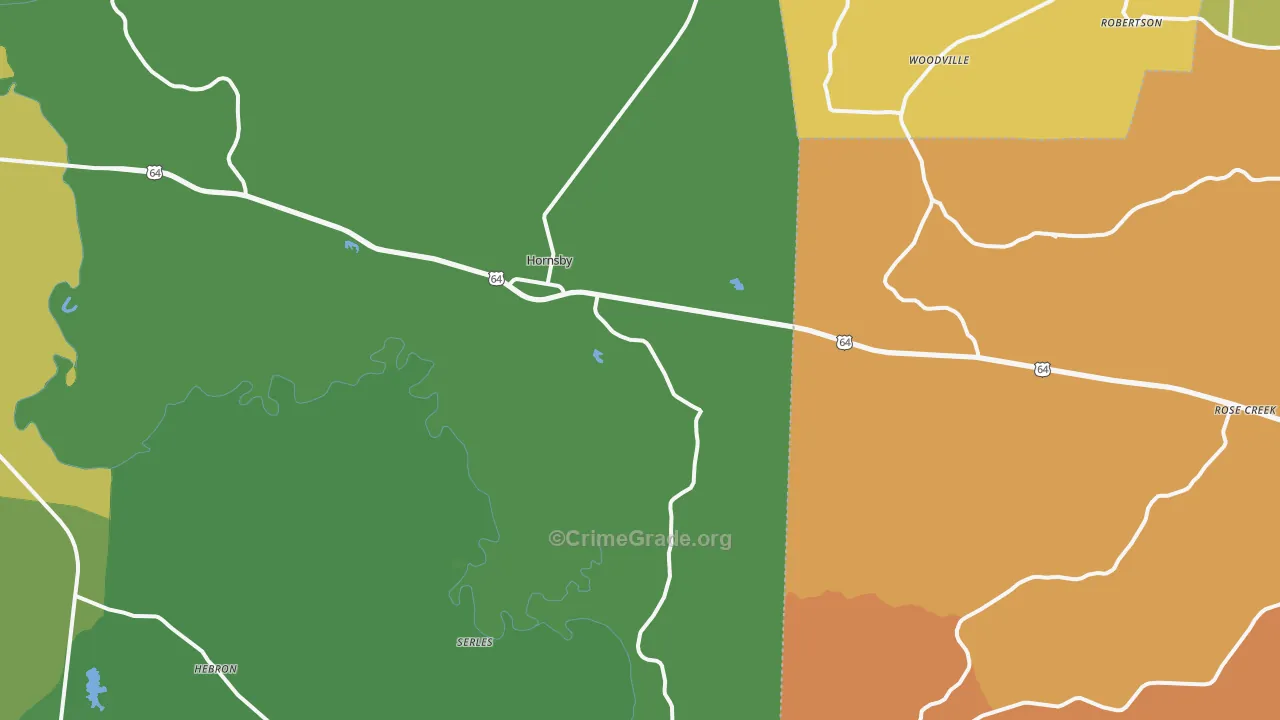 Hornsby, TN Map of Drug-Related Crime Rates