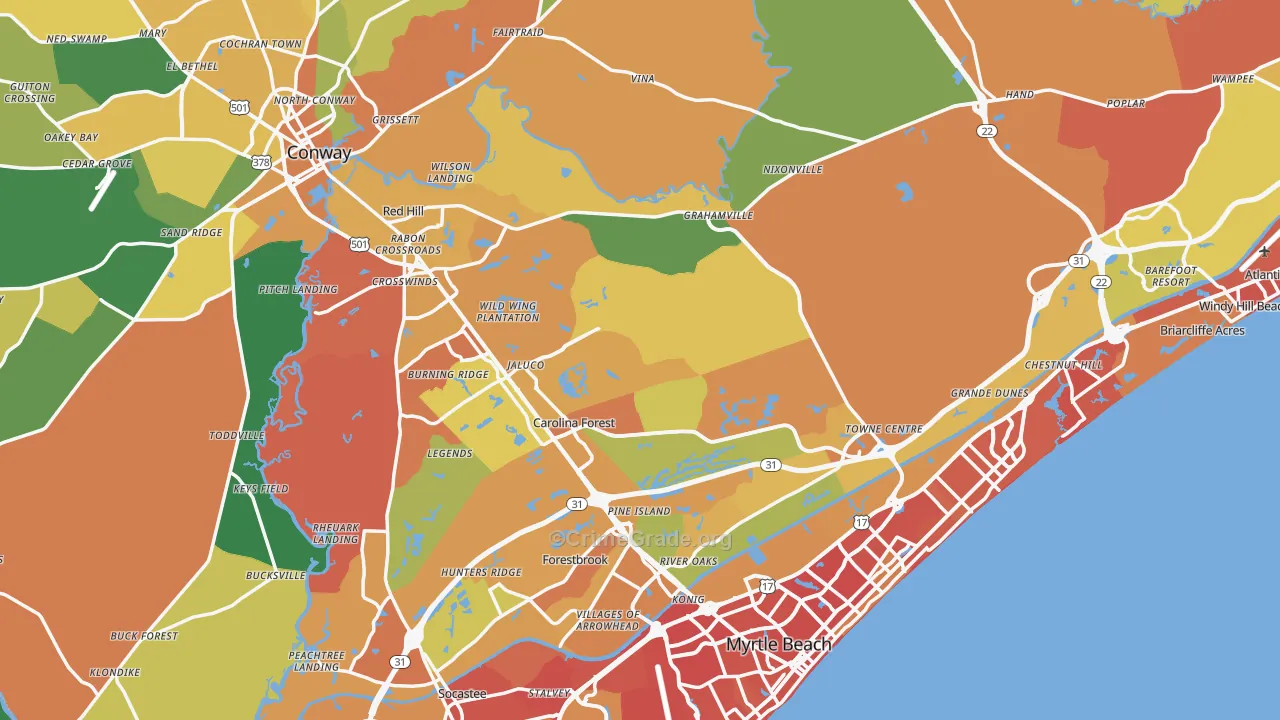 Horry County, SC Map of Drug-Related Crime Rates