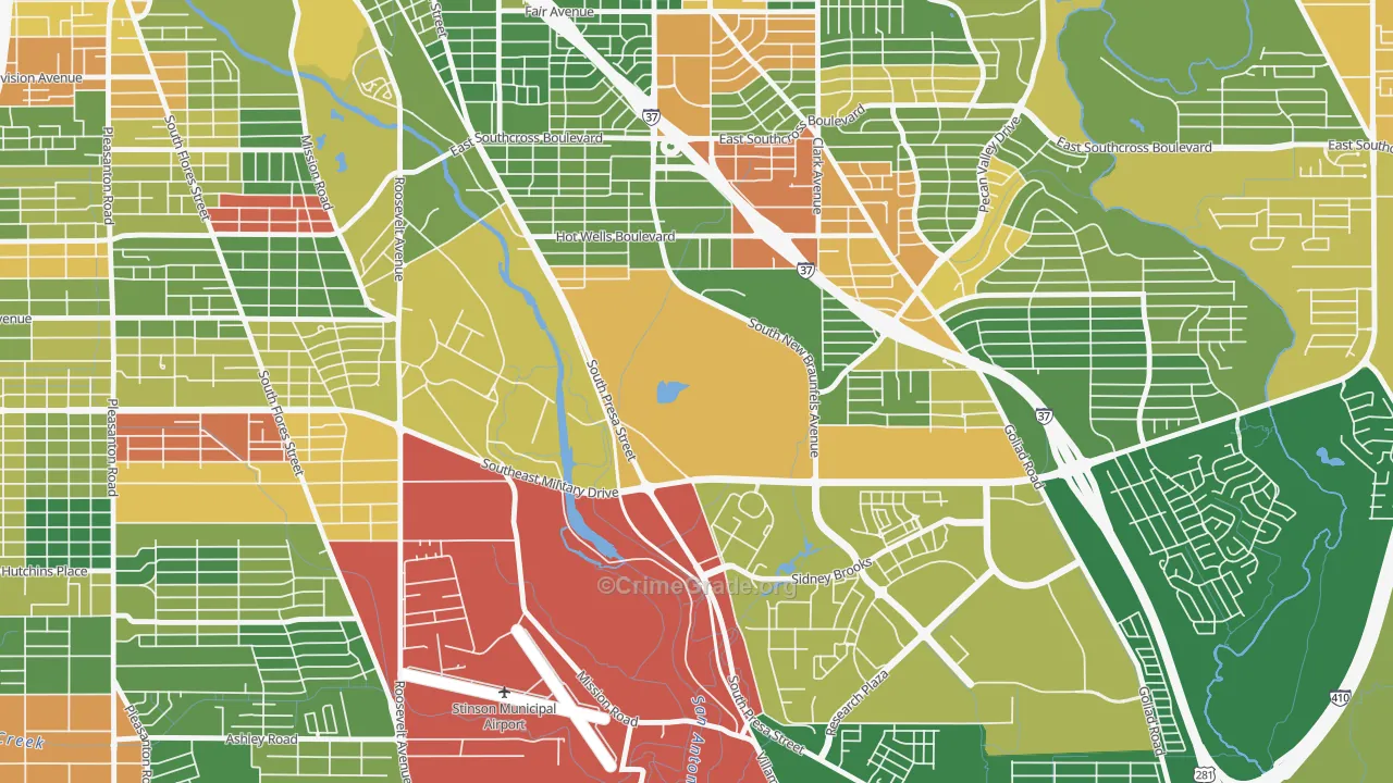 Hot Wells, San Antonio, TX Map of Drug-Related Crime Rates