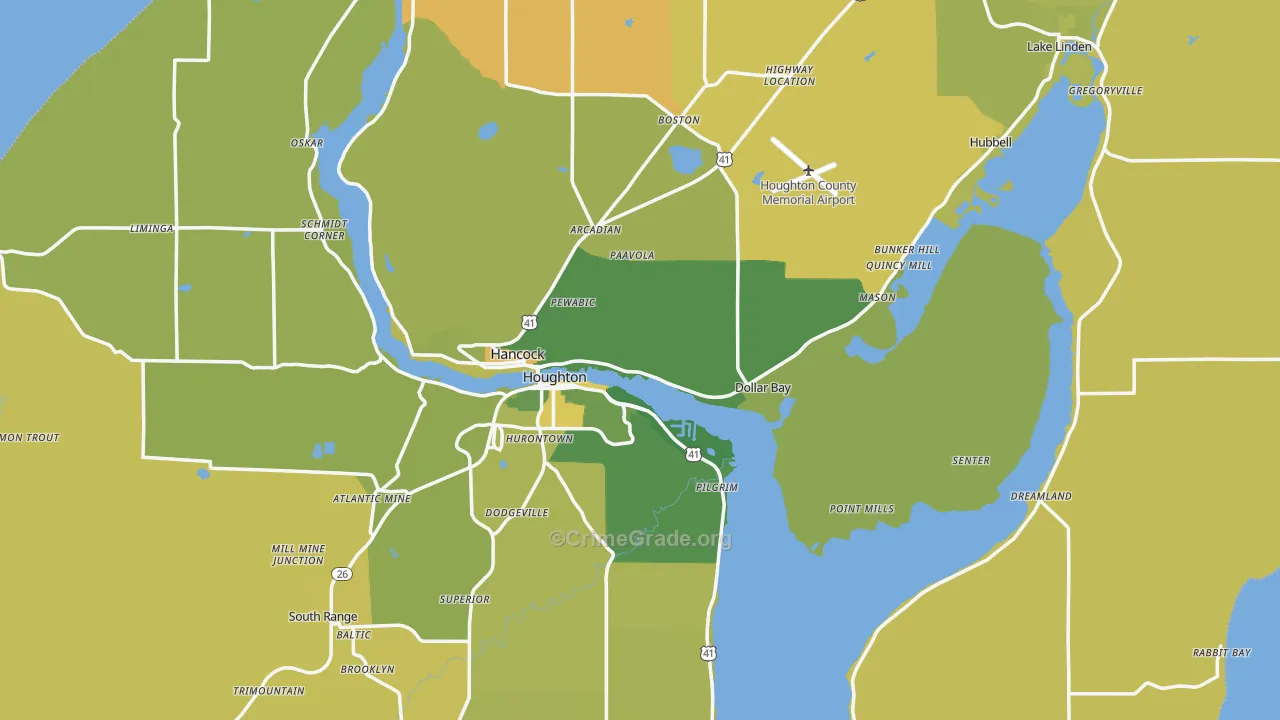 Houghton County, MI Map of Drug-Related Crime Rates