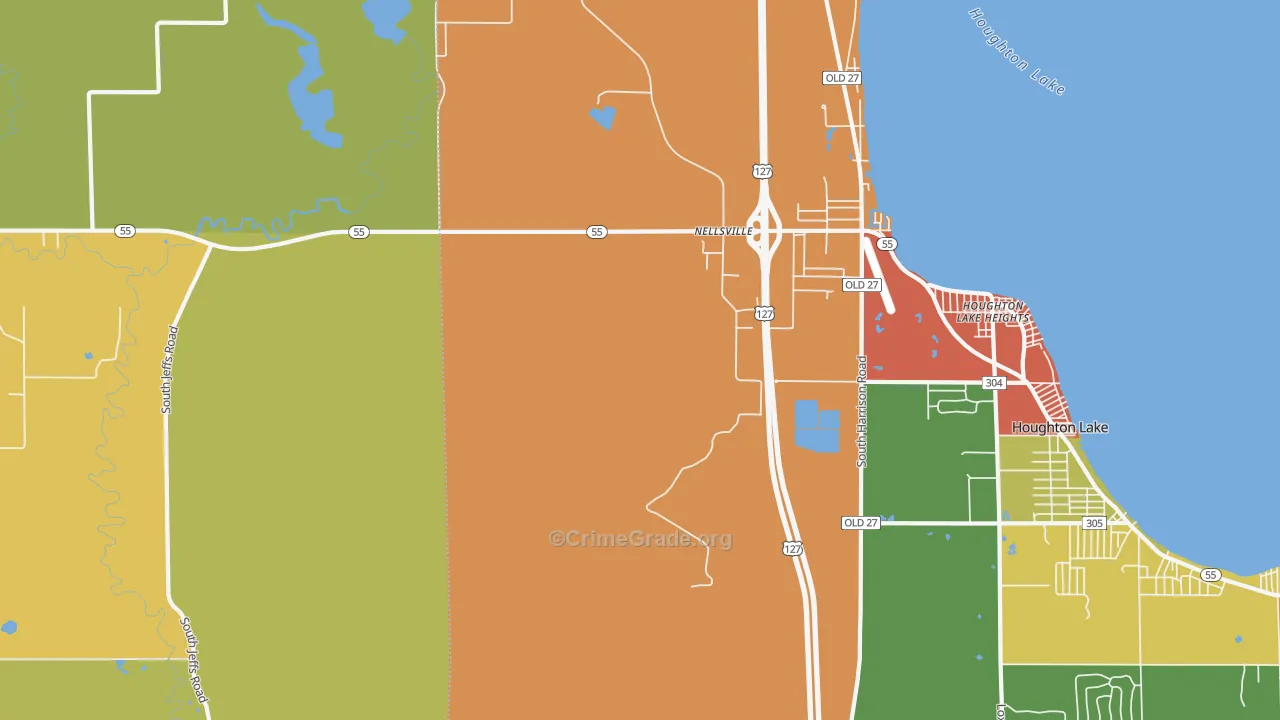 Houghton Lake Heights, MI Map of Drug-Related Crime Rates