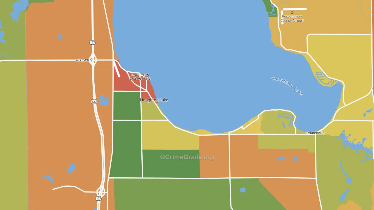 Houghton Lake, MI Map of Drug-Related Crime Rates