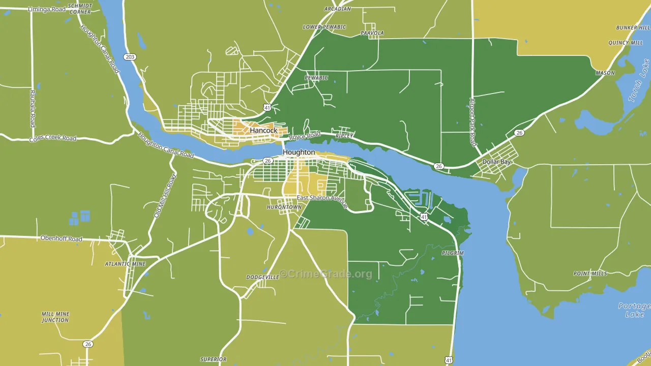 Houghton, MI Map of Drug-Related Crime Rates
