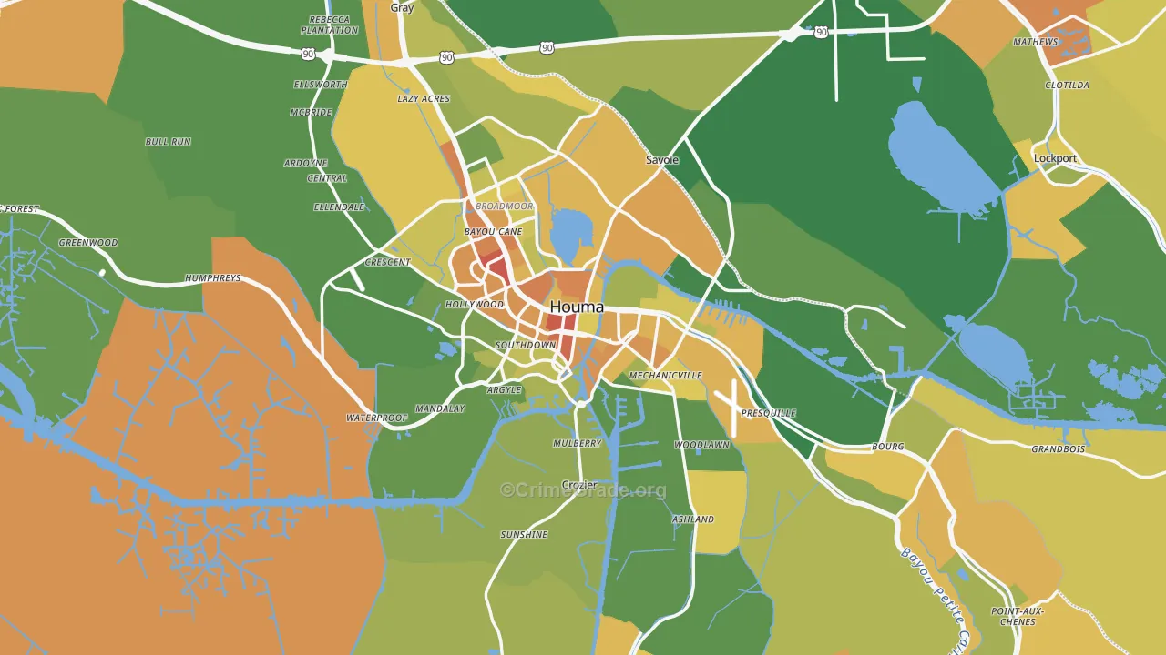 Houma, LA Map of Drug-Related Crime Rates