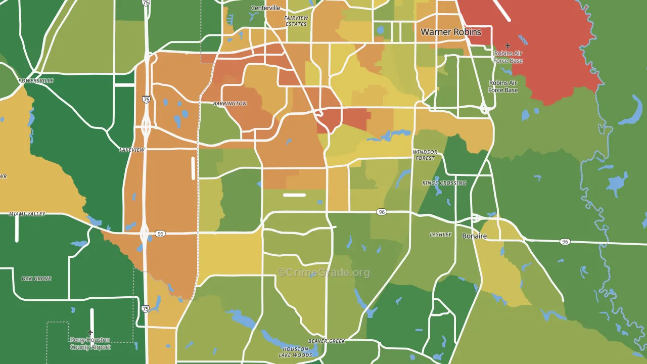 Houston County, GA Map of Drug-Related Crime Rates