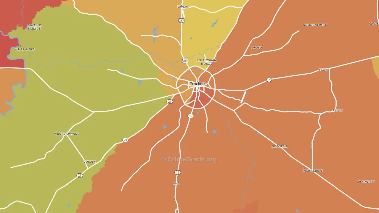 Houston County, TX Map of Drug-Related Crime Rates