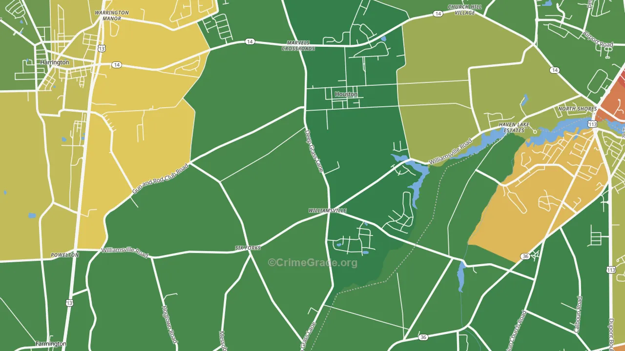 Houston, DE Map of Drug-Related Crime Rates