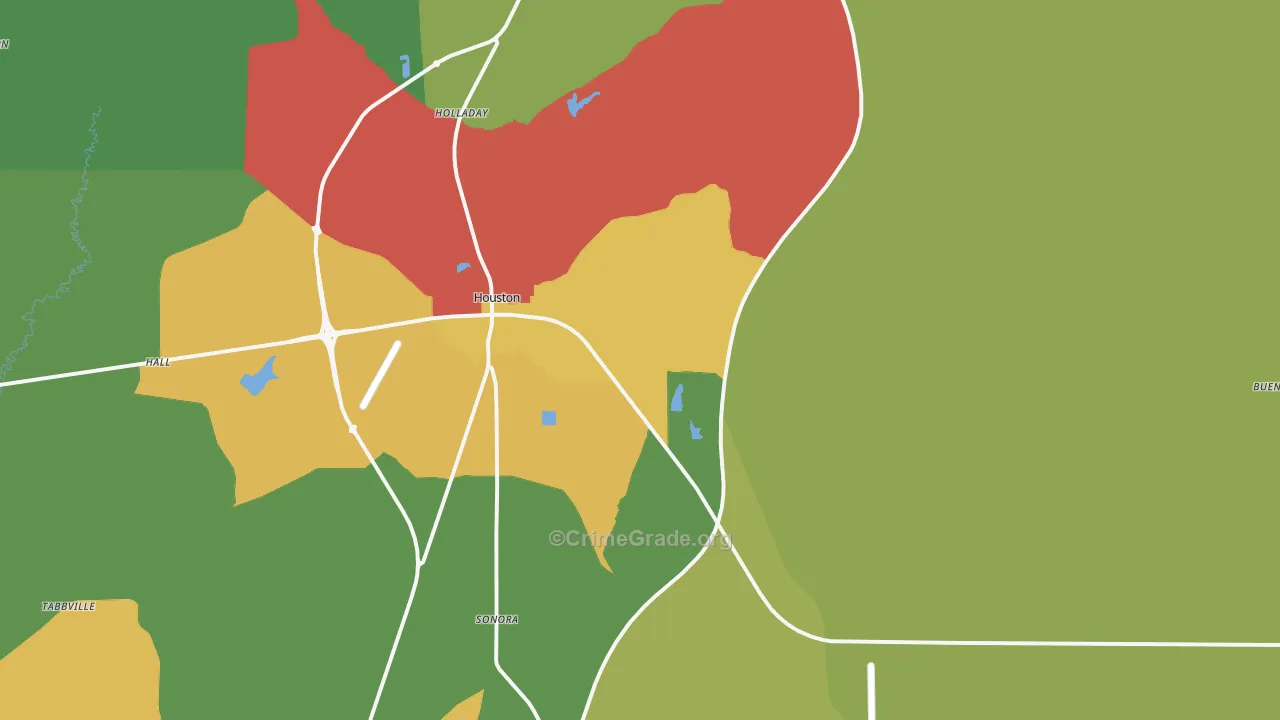 Houston, MS Map of Drug-Related Crime Rates