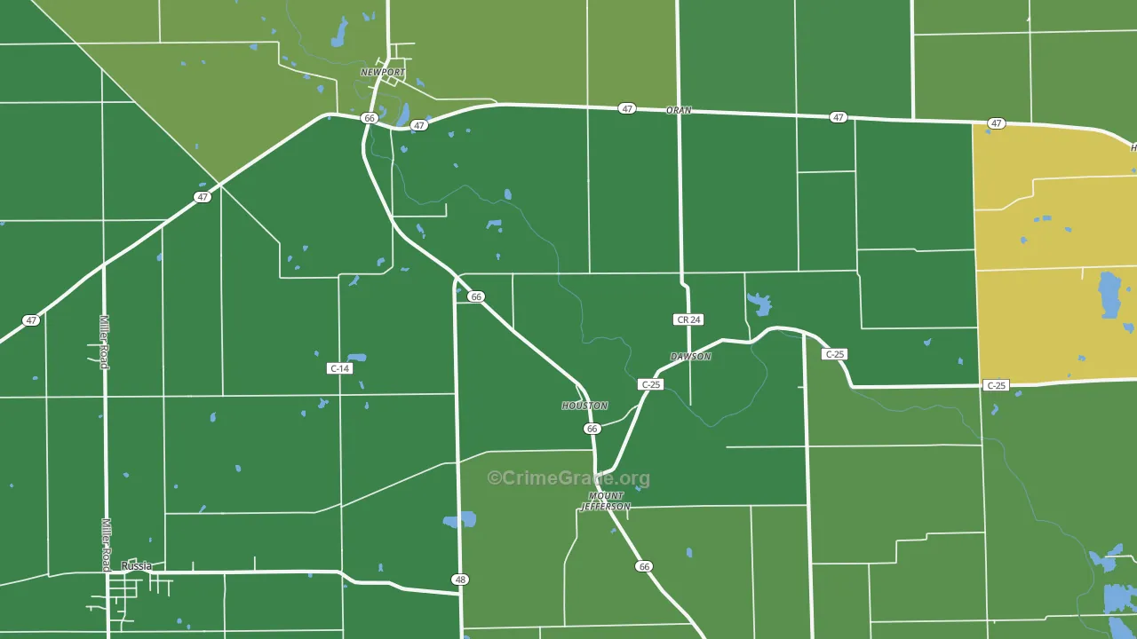 Houston, OH Map of Drug-Related Crime Rates