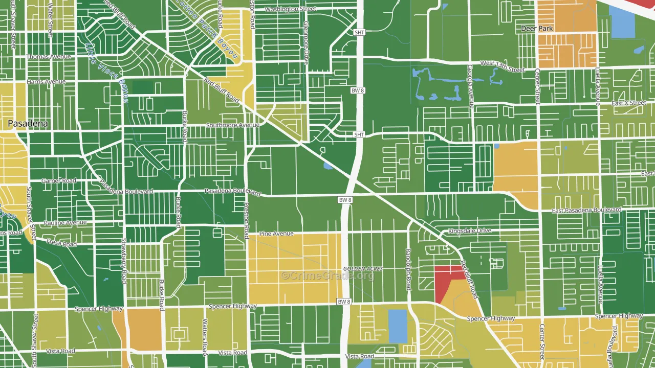 Houston Suburban Homes, Pasadena, TX Map of Drug-Related Crime Rates