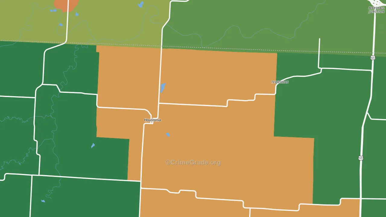 Houstonia, MO Map of Drug-Related Crime Rates