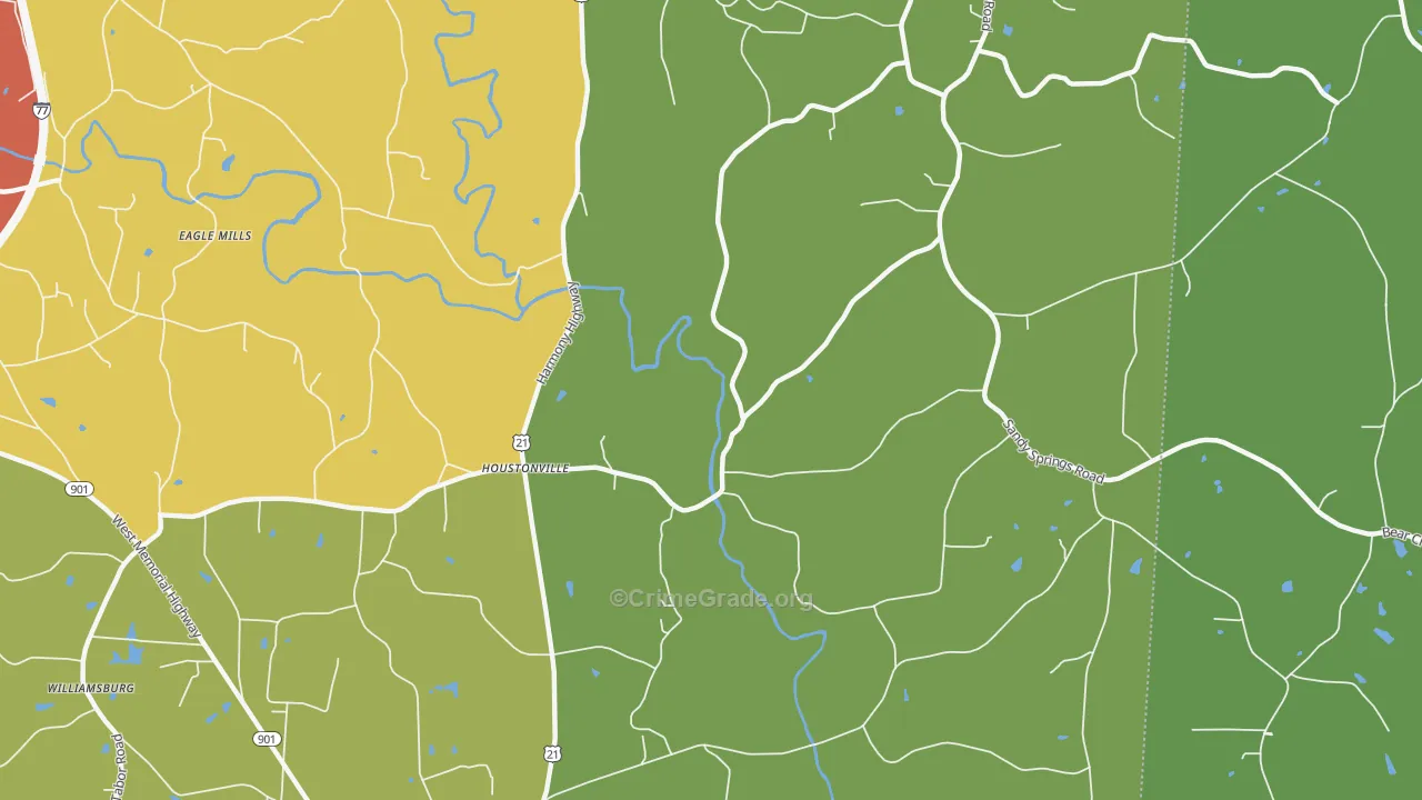 Houstonville, NC Map of Drug-Related Crime Rates