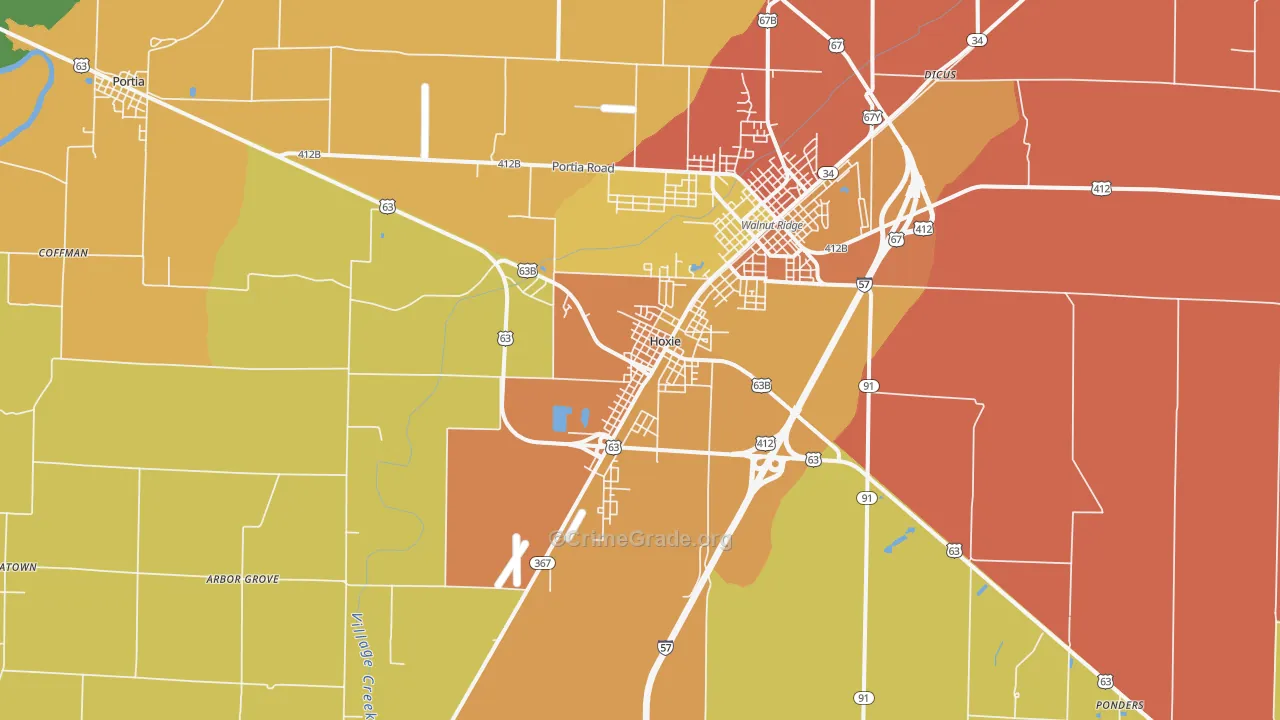 Hoxie, AR Map of Drug-Related Crime Rates