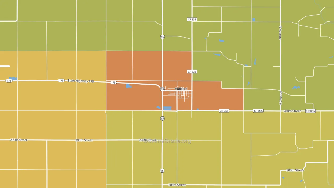 Hubbard, IA Map of Drug-Related Crime Rates